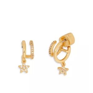 New Kate Spade Pavé Star Double Huggie Hoop Earrings